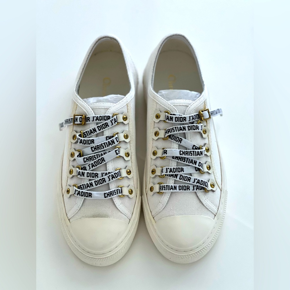 Dior Walk'n' Dior Sneakers White Cotton Canvas Size 38 New NWT